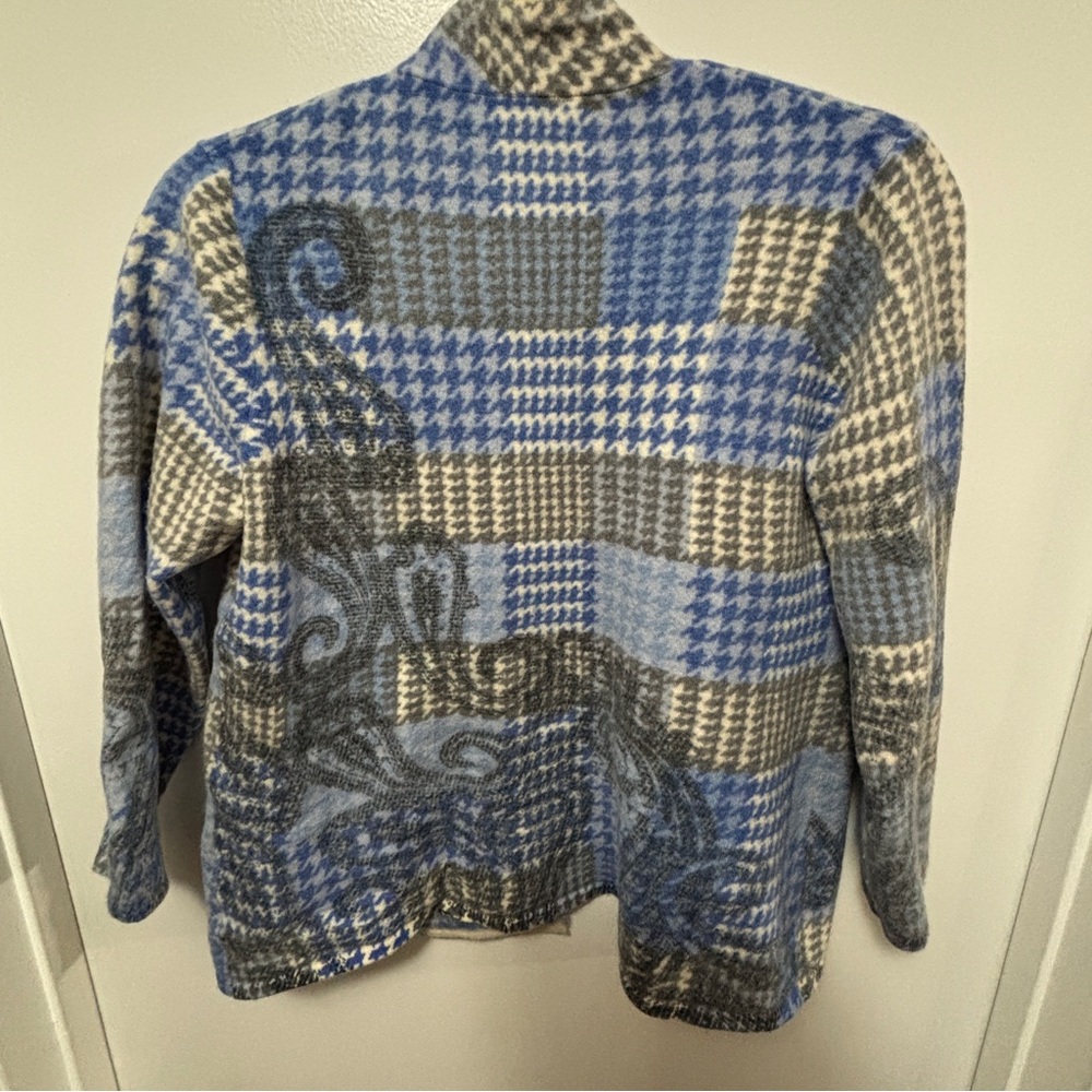 100% Merino Wool 3/4 Sleeve Open Cardigan Women's Blue And Tan Talbots - Picture 2 of 10